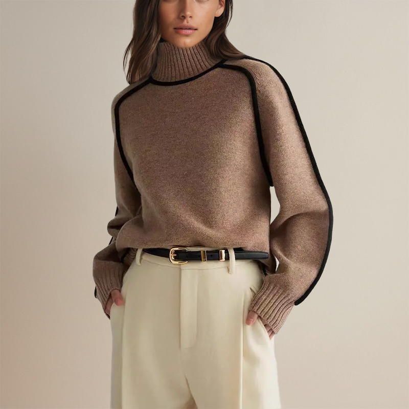 Lydia Campbell | Turtleneck Knit Sweater with Contrast Trim