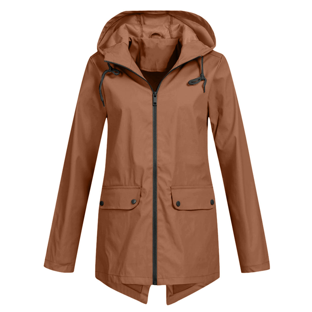 Evelyn Cooper | Waterproof Hooded Rain Jacket in Stone