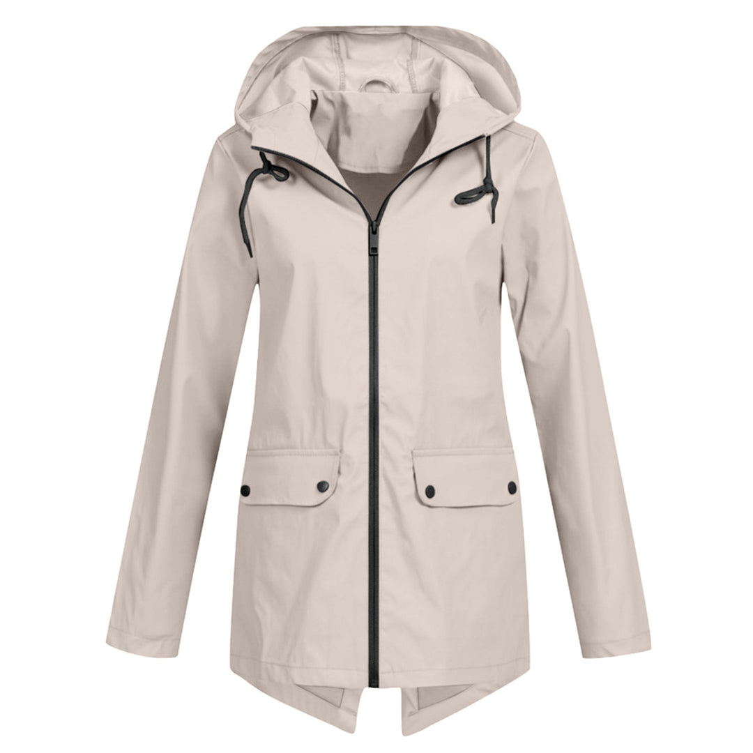 Evelyn Cooper | Waterproof Hooded Rain Jacket in Stone