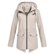 Evelyn Cooper | Waterproof Hooded Rain Jacket in Stone