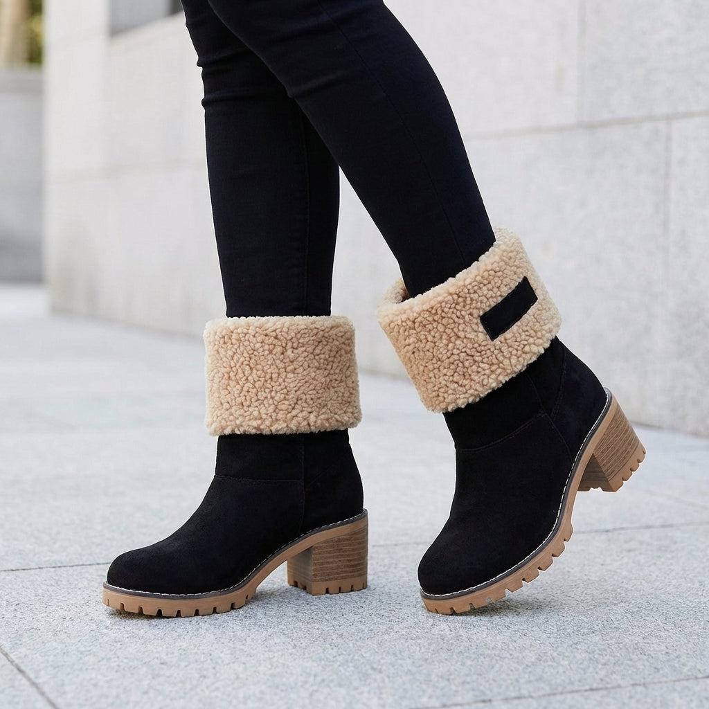 Alice Hartley | Black Suede Ankle Boots with Sherpa Cuff