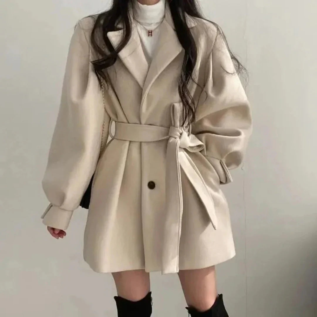 Georgina Hill | Belted Wool-Blend Coat in Warm Oat