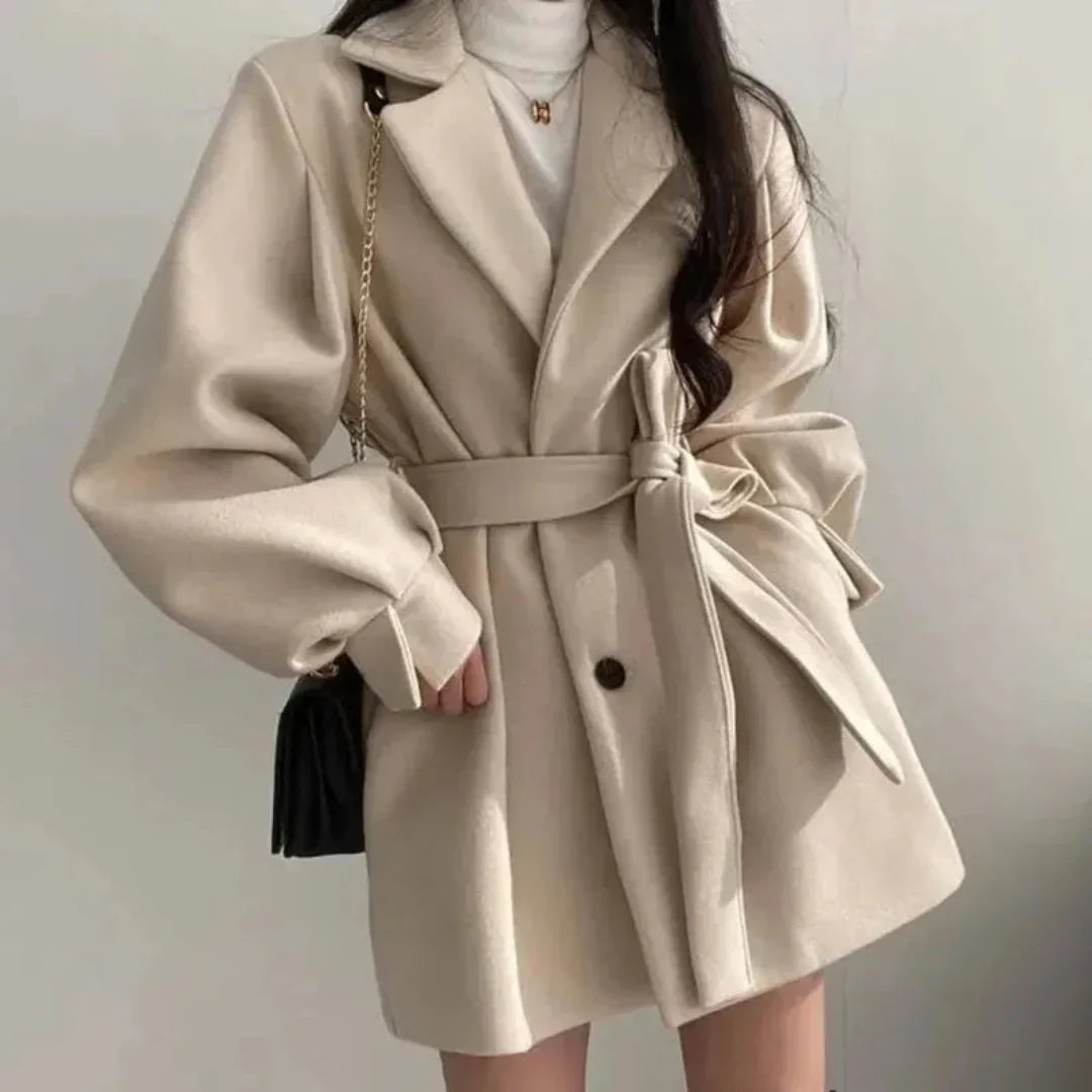 Georgina Hill | Belted Wool-Blend Coat in Warm Oat