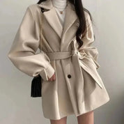 Georgina Hill | Belted Wool-Blend Coat in Warm Oat