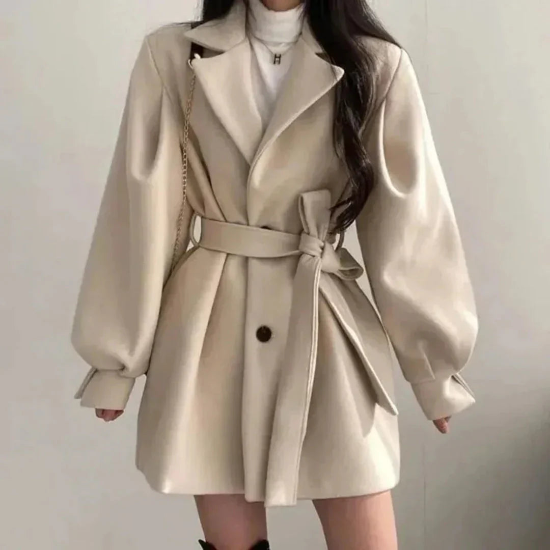 Georgina Hill | Belted Wool-Blend Coat in Warm Oat