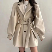 Georgina Hill | Belted Wool-Blend Coat in Warm Oat