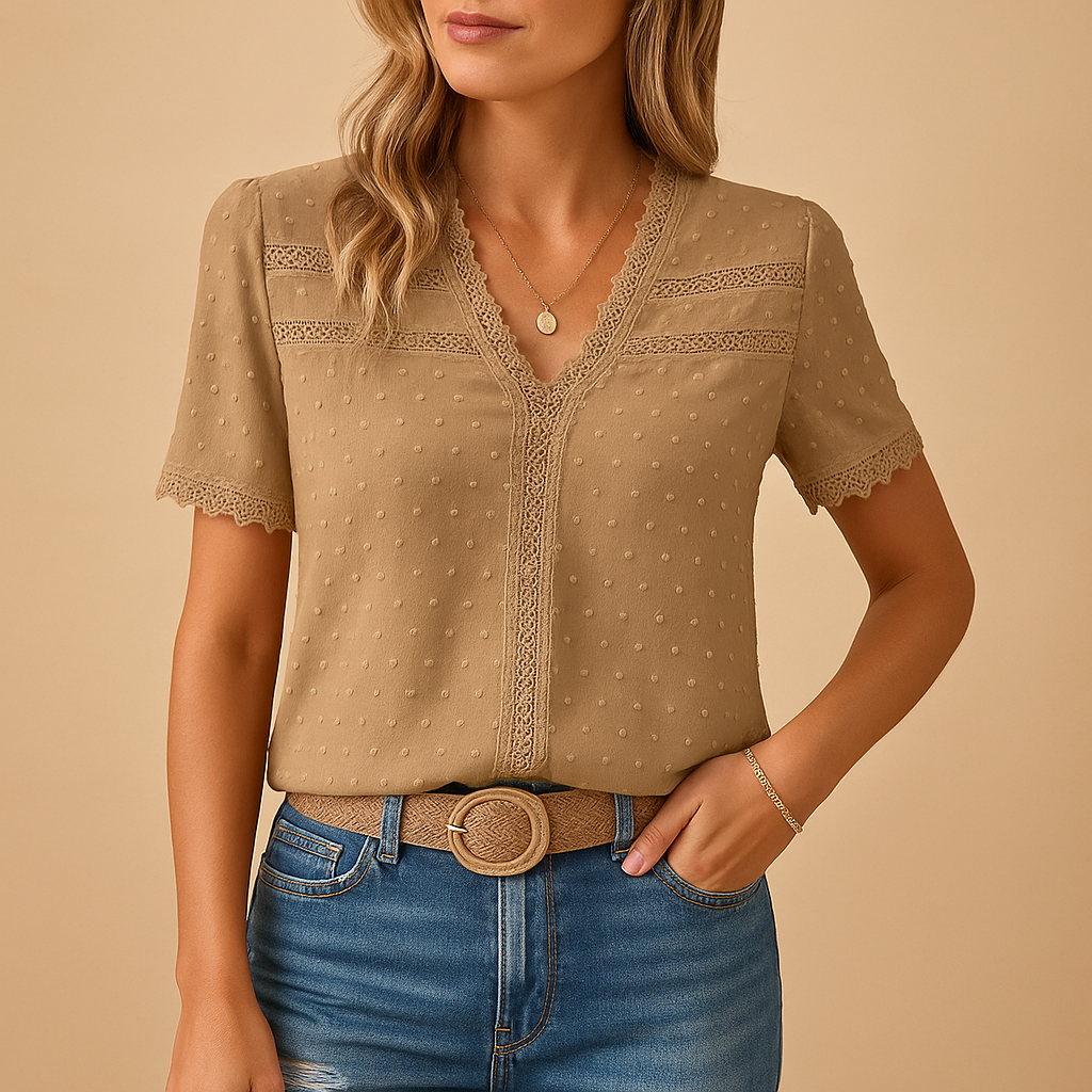 Catalina Shore | Lace Trim V-Neck Blouse For Women