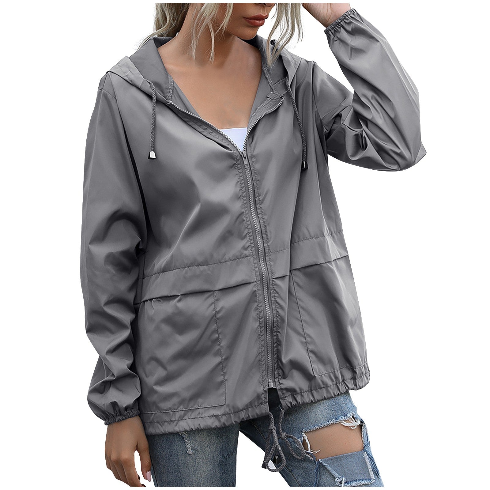 Verity Nelson | Lightweight Hooded Rain Jacket in Navy Blue