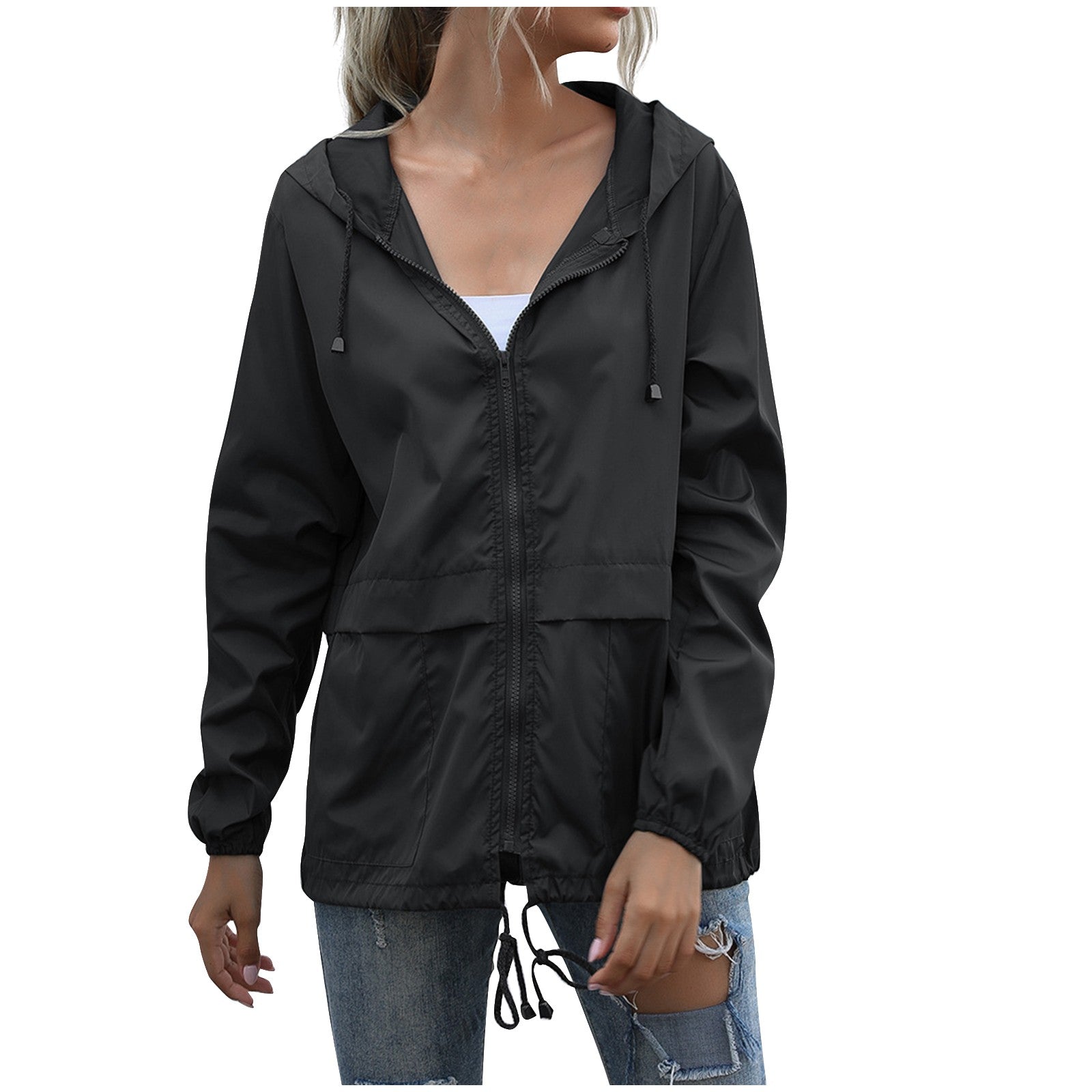 Verity Nelson | Lightweight Hooded Rain Jacket in Navy Blue