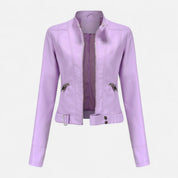 Valentina Greco | Brown Faux Leather Biker Jacket for Women