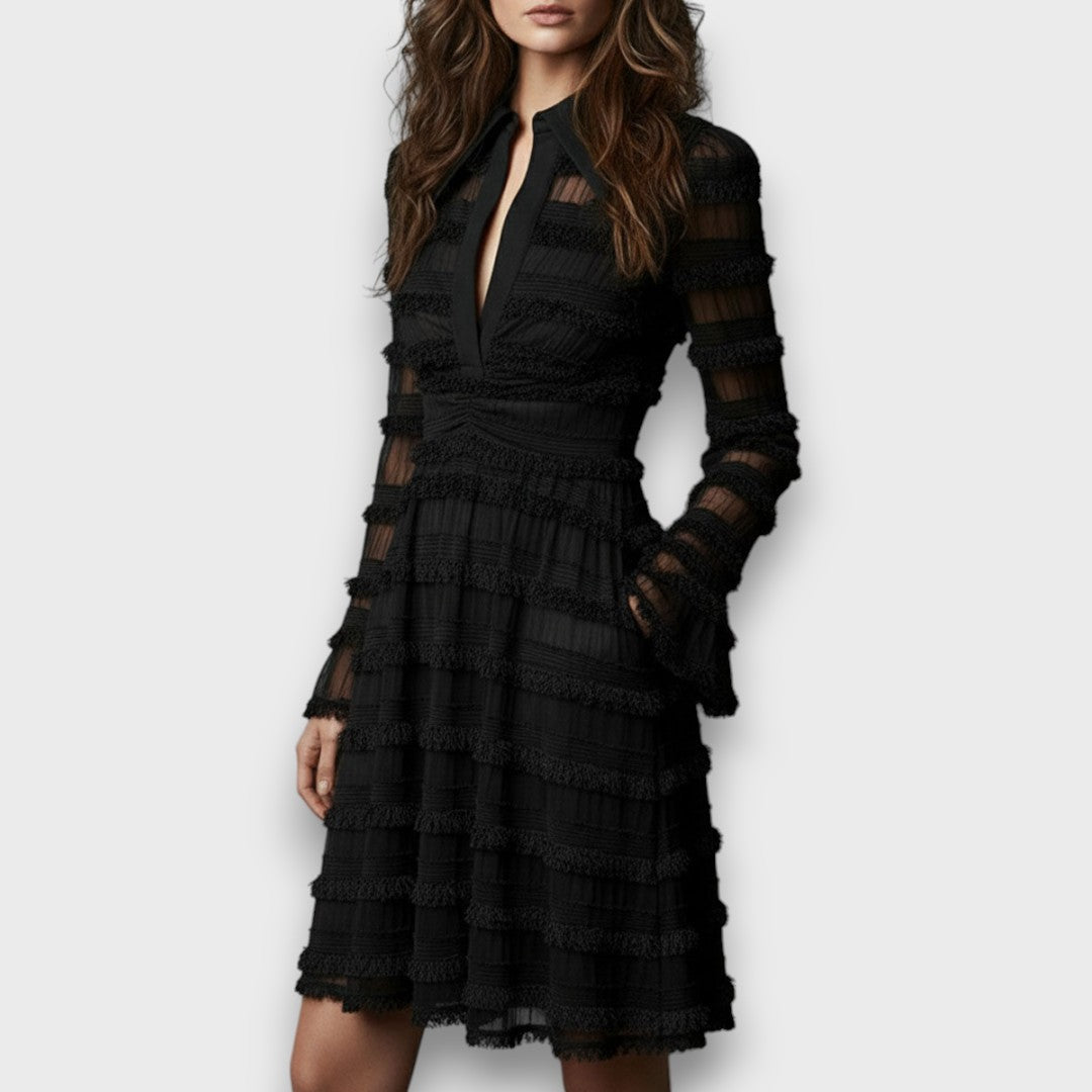 Charlotte Griffin | Robe midi texturée à manches longues et col en V