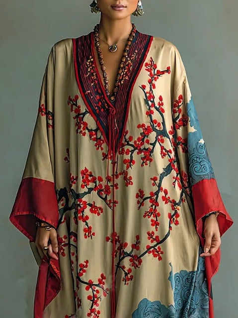 Edith Galbraith | Cherry Blossom Print Batwing Sleeve Maxi Dress