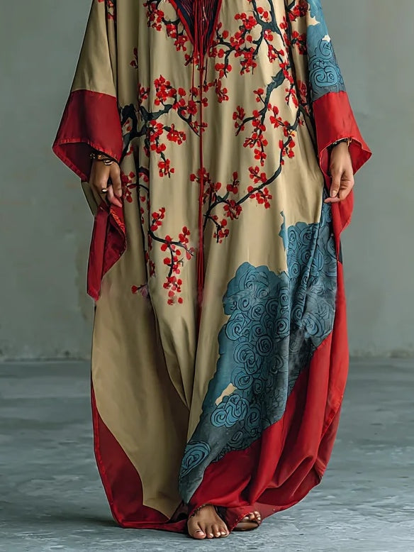 Edith Galbraith | Cherry Blossom Print Batwing Sleeve Maxi Dress