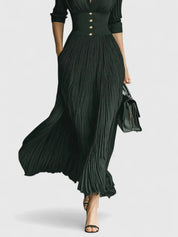 Cressida Whitlock | Pleated Black Maxi Dress With Button Front