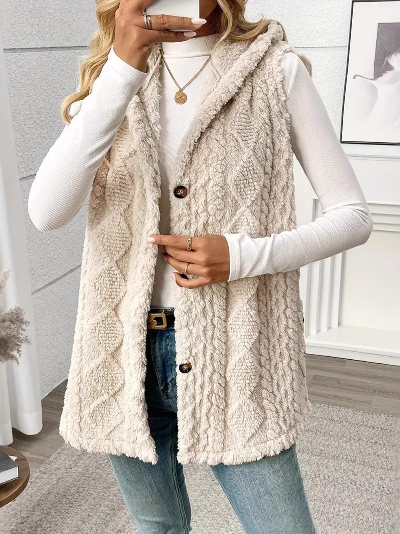 Georgina Wright | Hooded Faux Fur Sleeveless Vest Cardigan