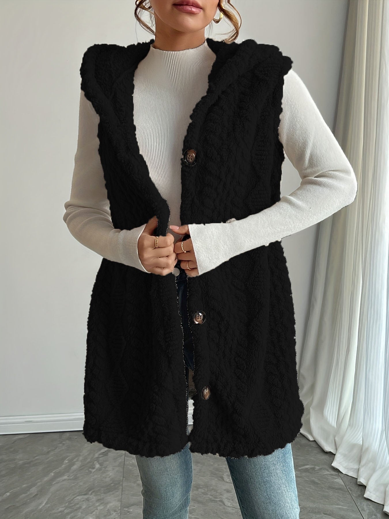 Georgina Wright | Hooded Faux Fur Sleeveless Vest Cardigan