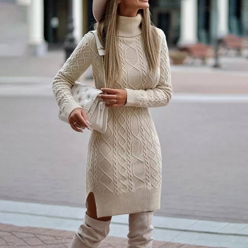 Diana Roberts | Cable Knit Turtleneck Sweater Dress