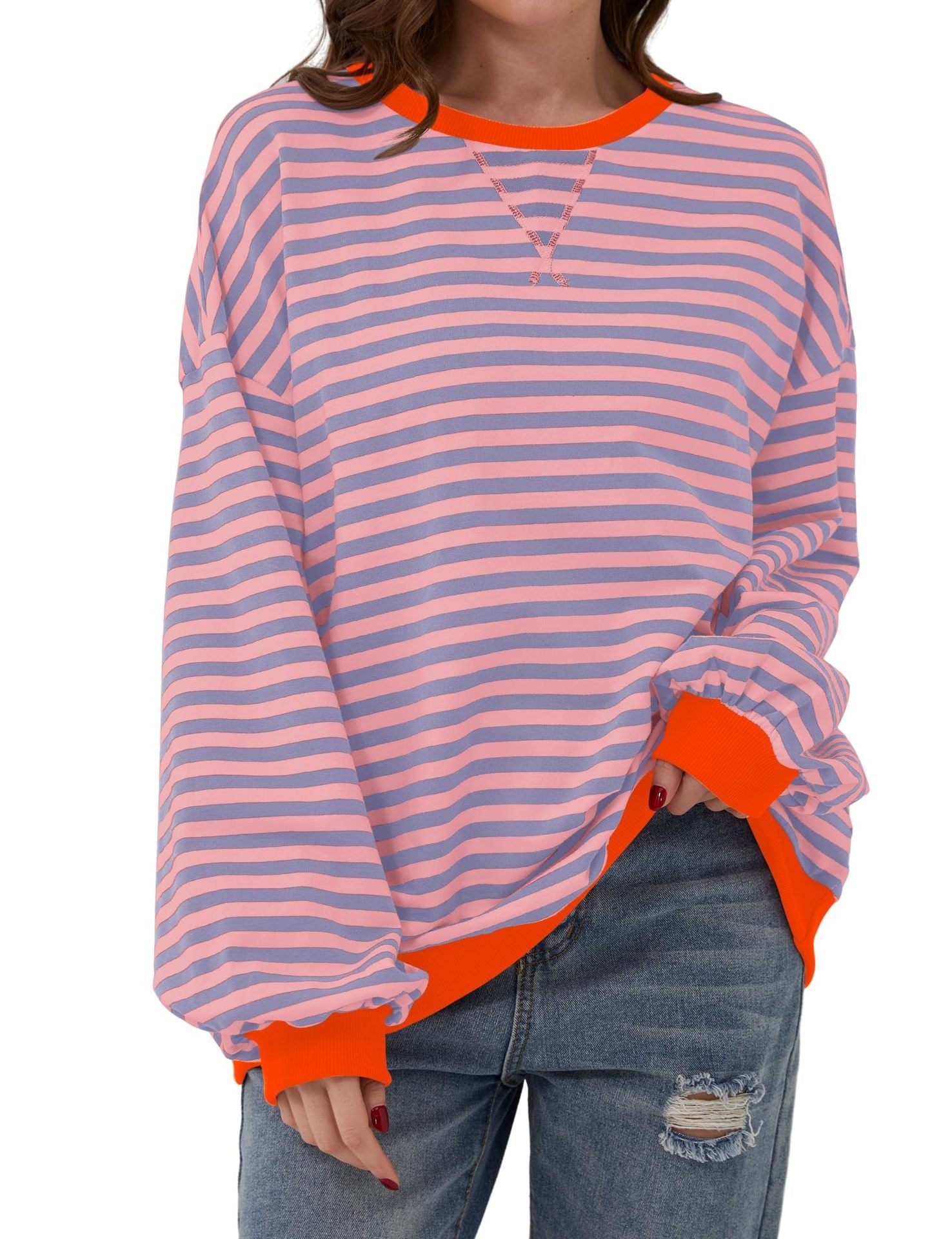 Millicent Turner | Striped Oversized Round Neck Sweatshirt
