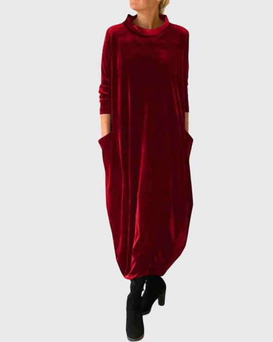 Clara Sheridan | Velvet Maxi Dress With Mock Neck