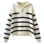 Georgina Baker | Oversized Striped Half-Zip Knit Sweater