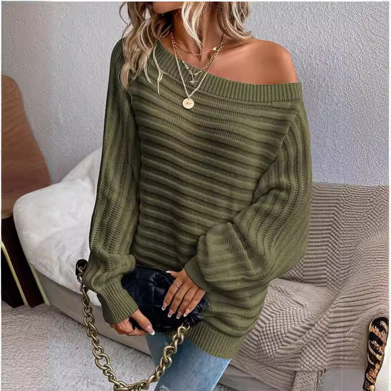 Tabitha Hill | Off-Shoulder Ribbed Knit Sweater