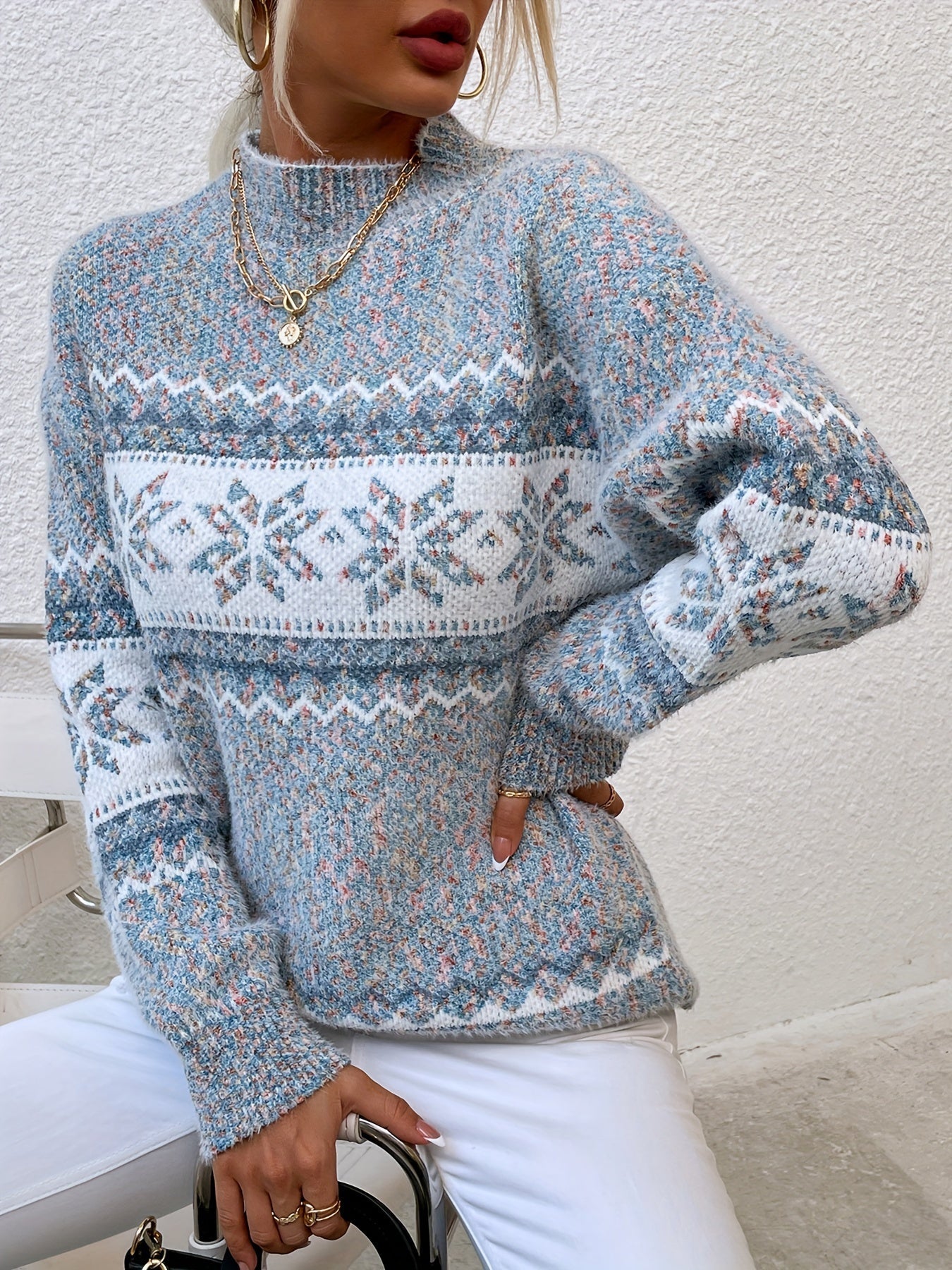 Bridget Faulkner | Cozy Snowflake Mock-Neck Sweater