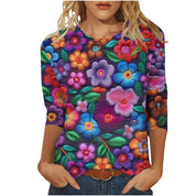 Rosie Evans | 3D Floral Print Round Neck T-Shirt