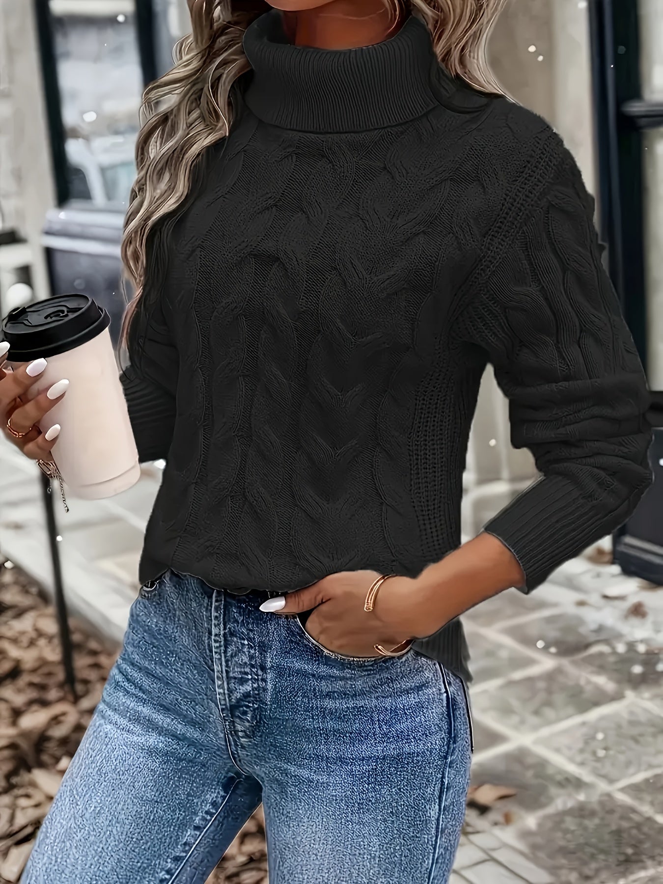 Freya Clarke | Cozy Cable-Knit Turtleneck Sweater