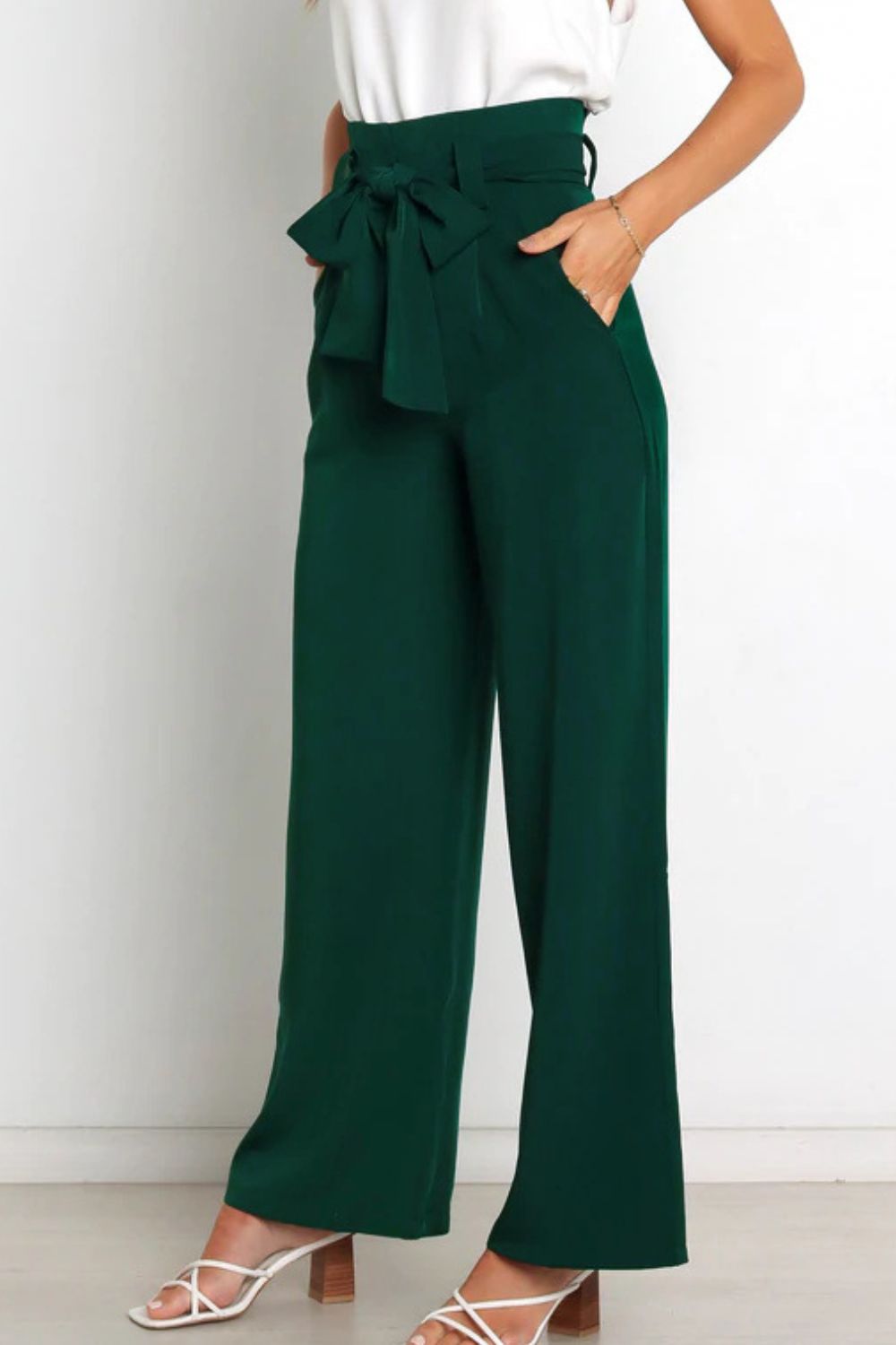 Isabelle Fontaine | Navy High Waist Paperbag Trousers with Bow Detail
