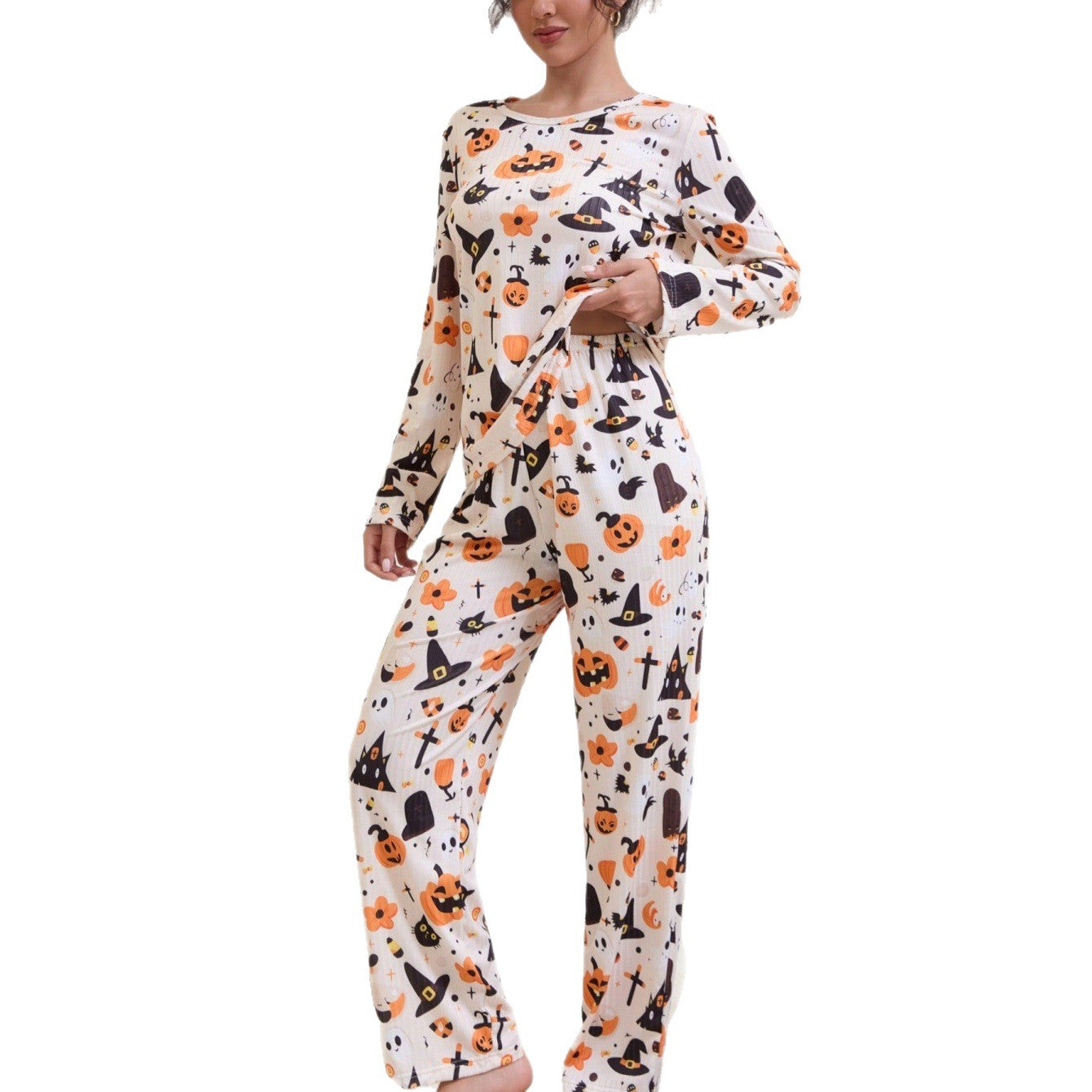 Pyjama d’Halloween « Câlin au chaudron » avec fantôme citrouille pour femmes