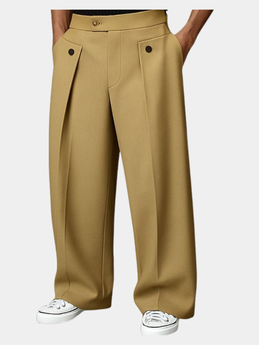 George Hill | Wide-Leg Pleated Trousers in Camel