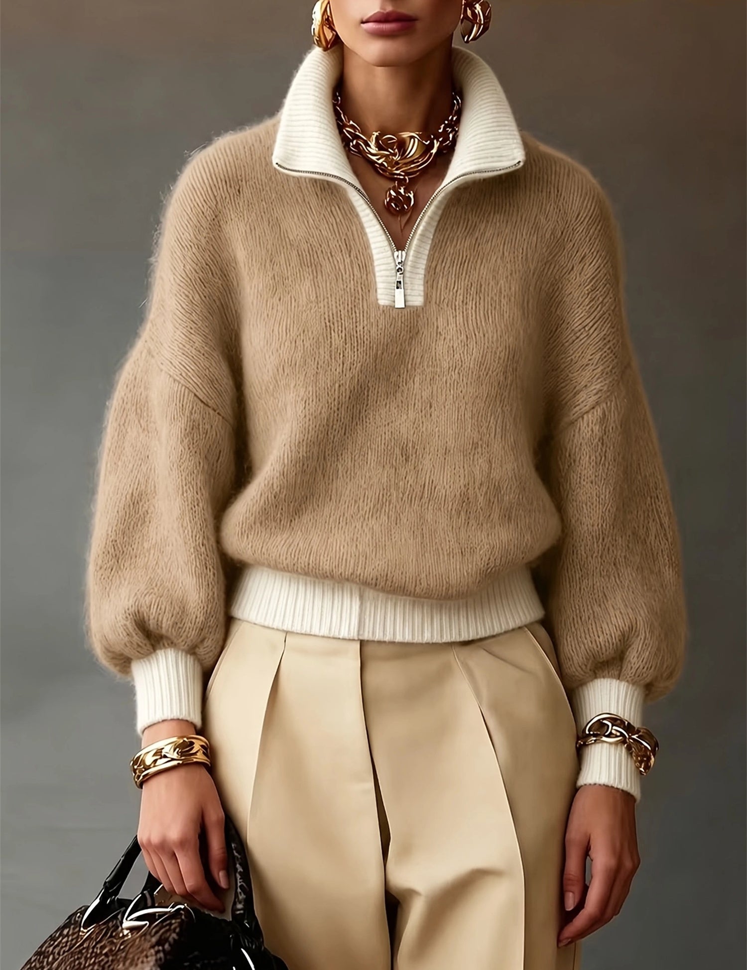Sophia Pemberton | Pull en maille lilas à col zippé