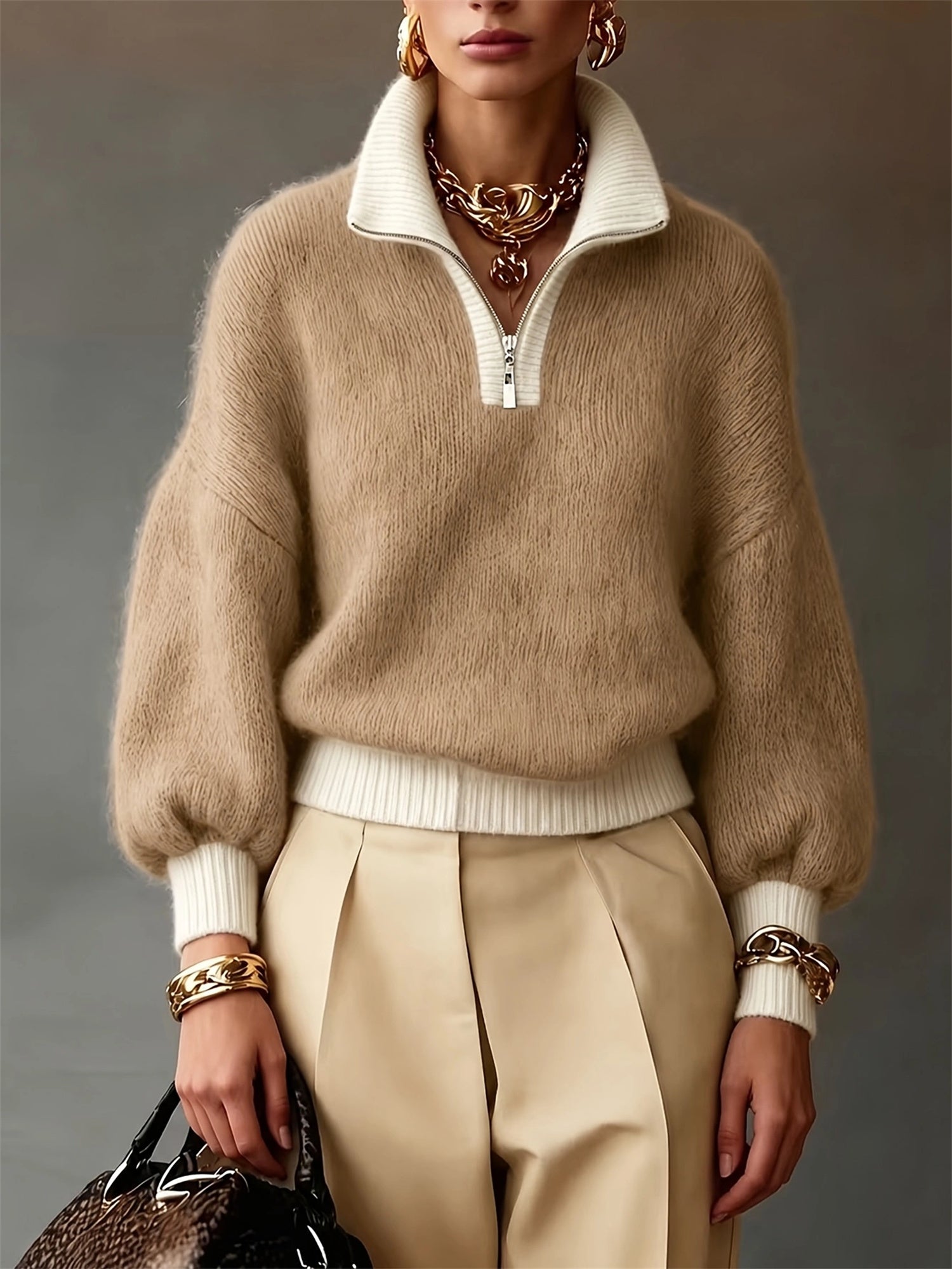 Sophia Pemberton | Lilac Quarter-Zip Knit Jumper