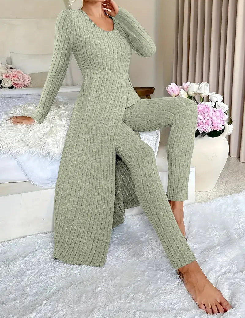 Bridget Murray | Ribbed Knit Duster Cardigan & Trouser Co-ord Set