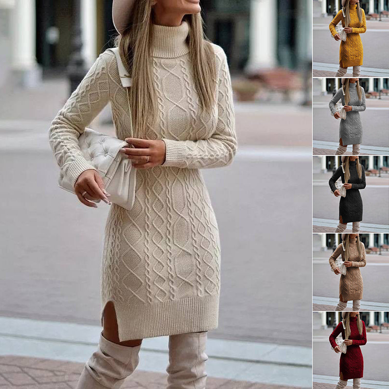 Diana Roberts | Cable Knit Turtleneck Sweater Dress