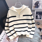 Georgina Baker | Oversized Striped Half-Zip Knit Sweater