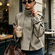 Clarissa Bellamy | Houndstooth Stand-Collar Cropped Jacket