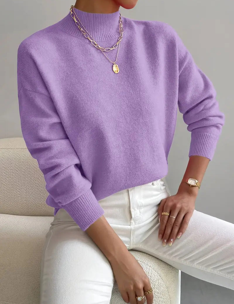 Genevieve Harding | White Ribbed Mock Neck Knit Sweater