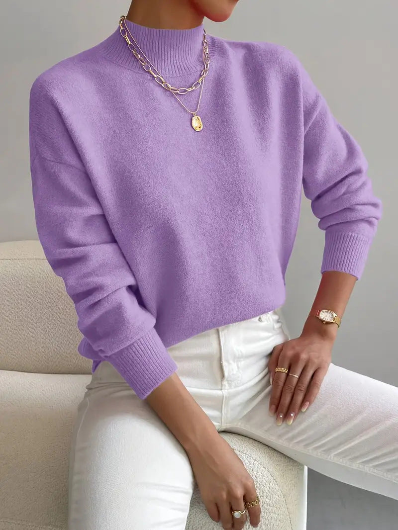 Genevieve Harding | White Ribbed Mock Neck Knit Sweater
