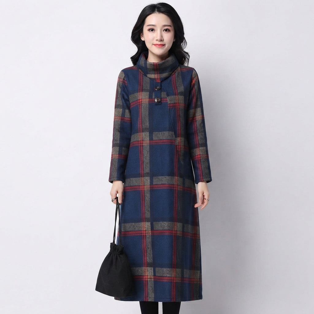 Alice Taylor | Plaid Wool Maxi Dress With Turtleneck