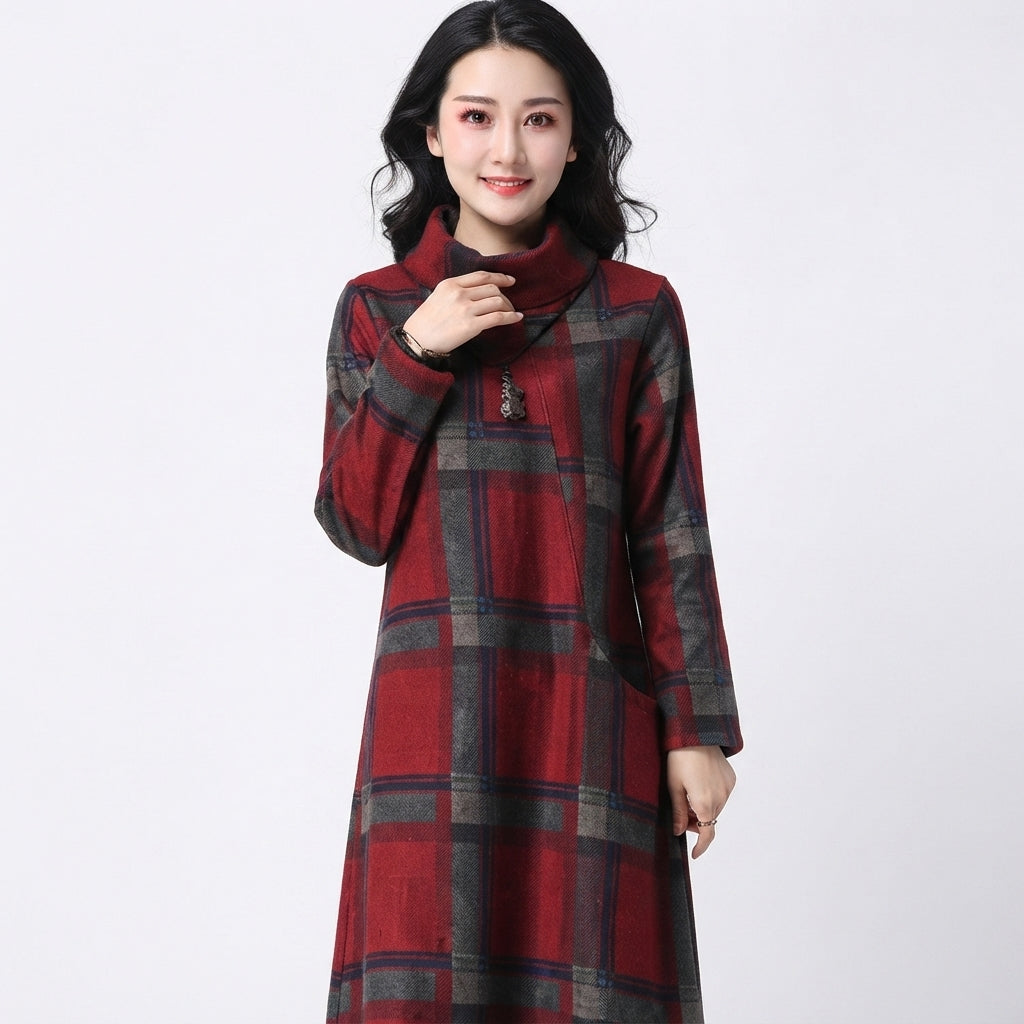 Alice Taylor | Plaid Wool Maxi Dress With Turtleneck