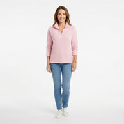 Arabella Roberts | Ribbed Half-Zip Pullover in Pink