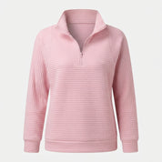 Arabella Roberts | Ribbed Half-Zip Pullover in Pink