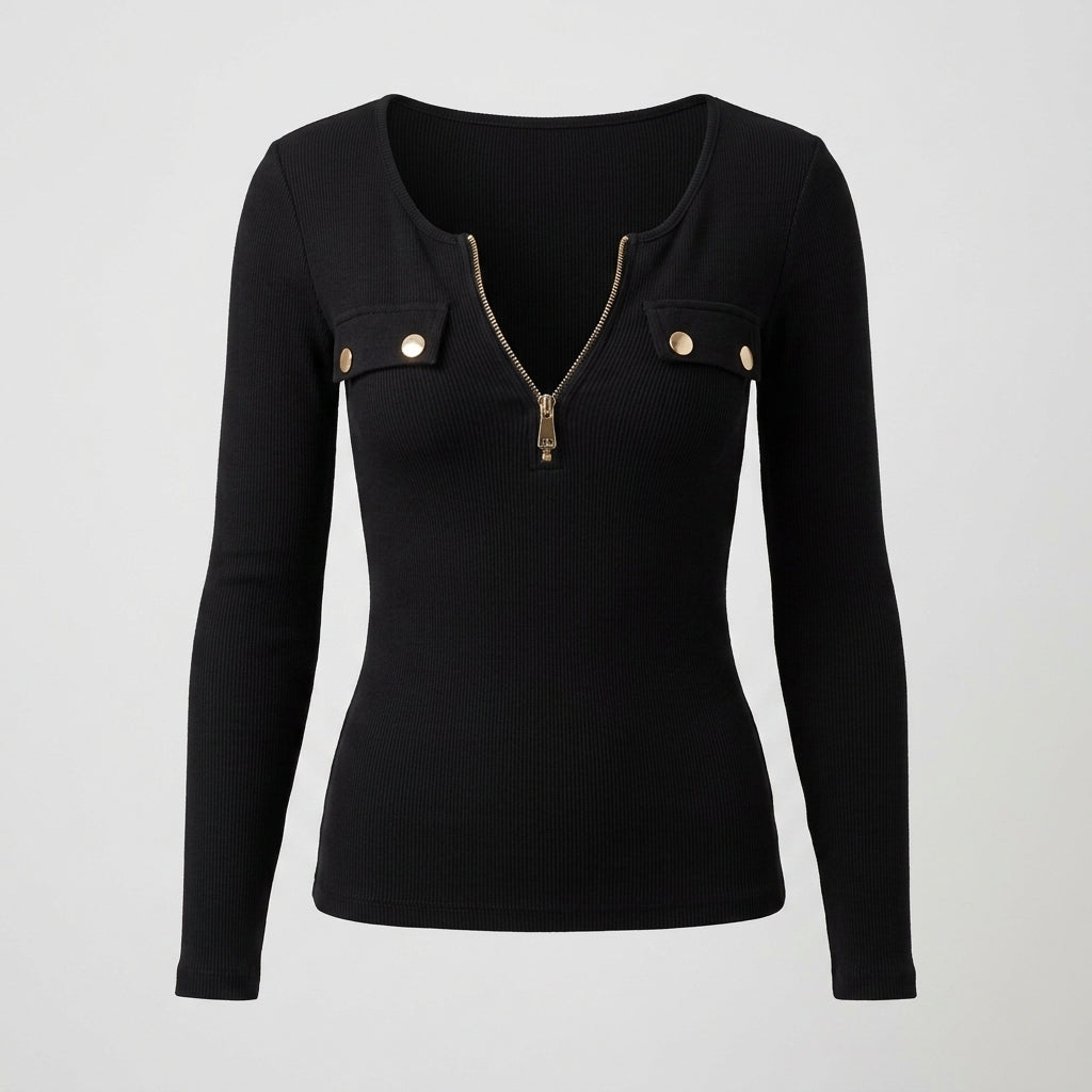 Araminta Fenwick | Ribbed Knit Zip-Front Top