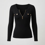 Araminta Fenwick | Ribbed Knit Zip-Front Top