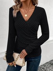 Miranda Pritchard | Ribbed Wrap V-Neck Long Sleeve Top