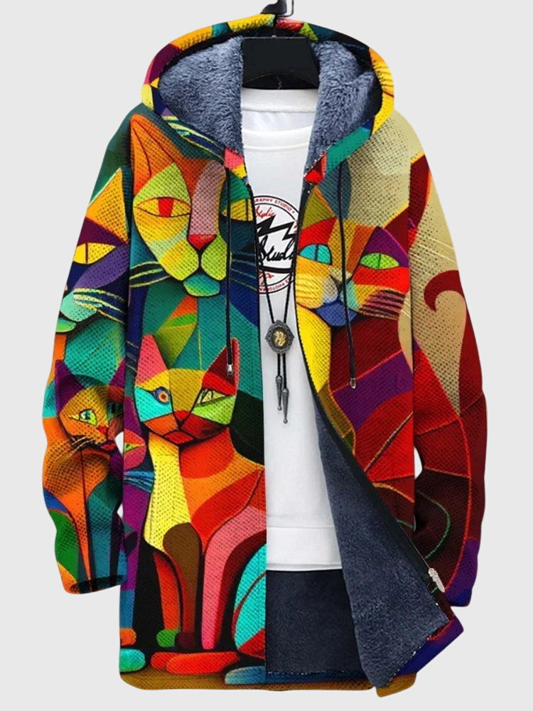 Rowan Ellicott | Mens Jacket With Artistic Cat Print