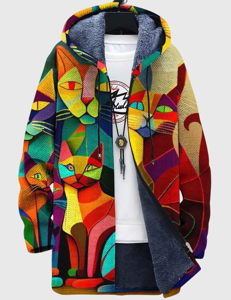 Rowan Ellicott | Mens Jacket With Artistic Cat Print