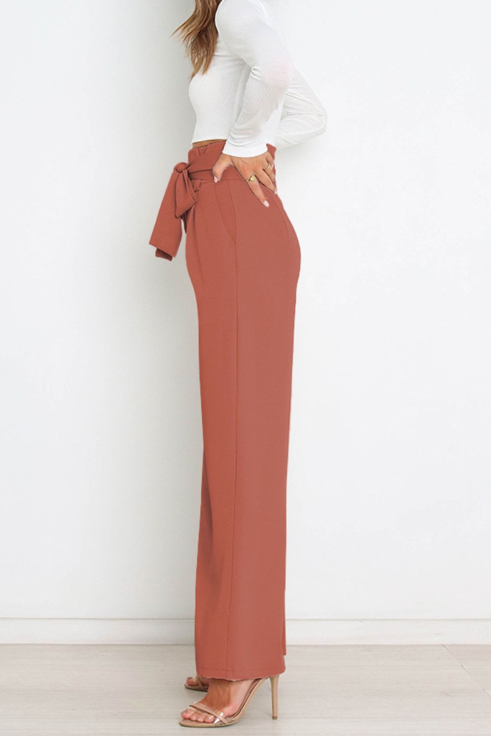 Isabelle Fontaine | Navy High Waist Paperbag Trousers with Bow Detail