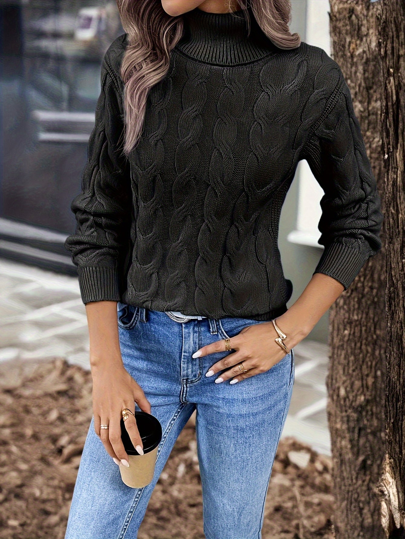 Freya Clarke | Cozy Cable-Knit Turtleneck Sweater
